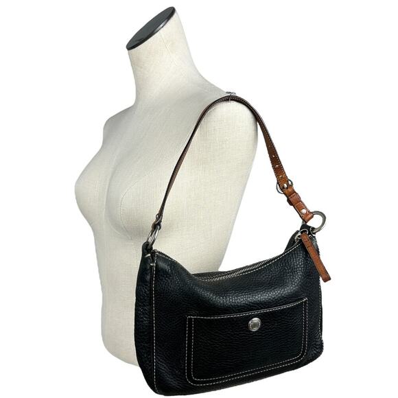 Coach 2007 Black Pebbled Leather Top Handle Shoulder Zip...